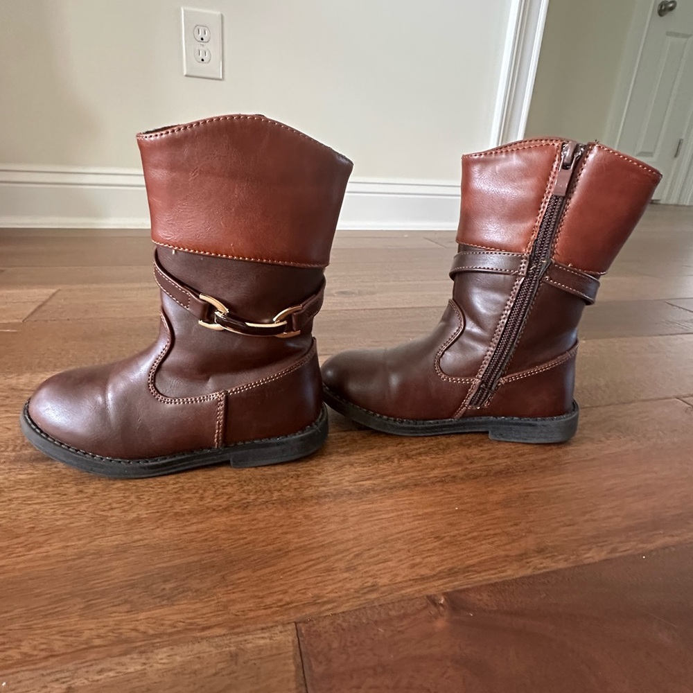 Brown “Equestrian” style Kids Boots with Gold Accent